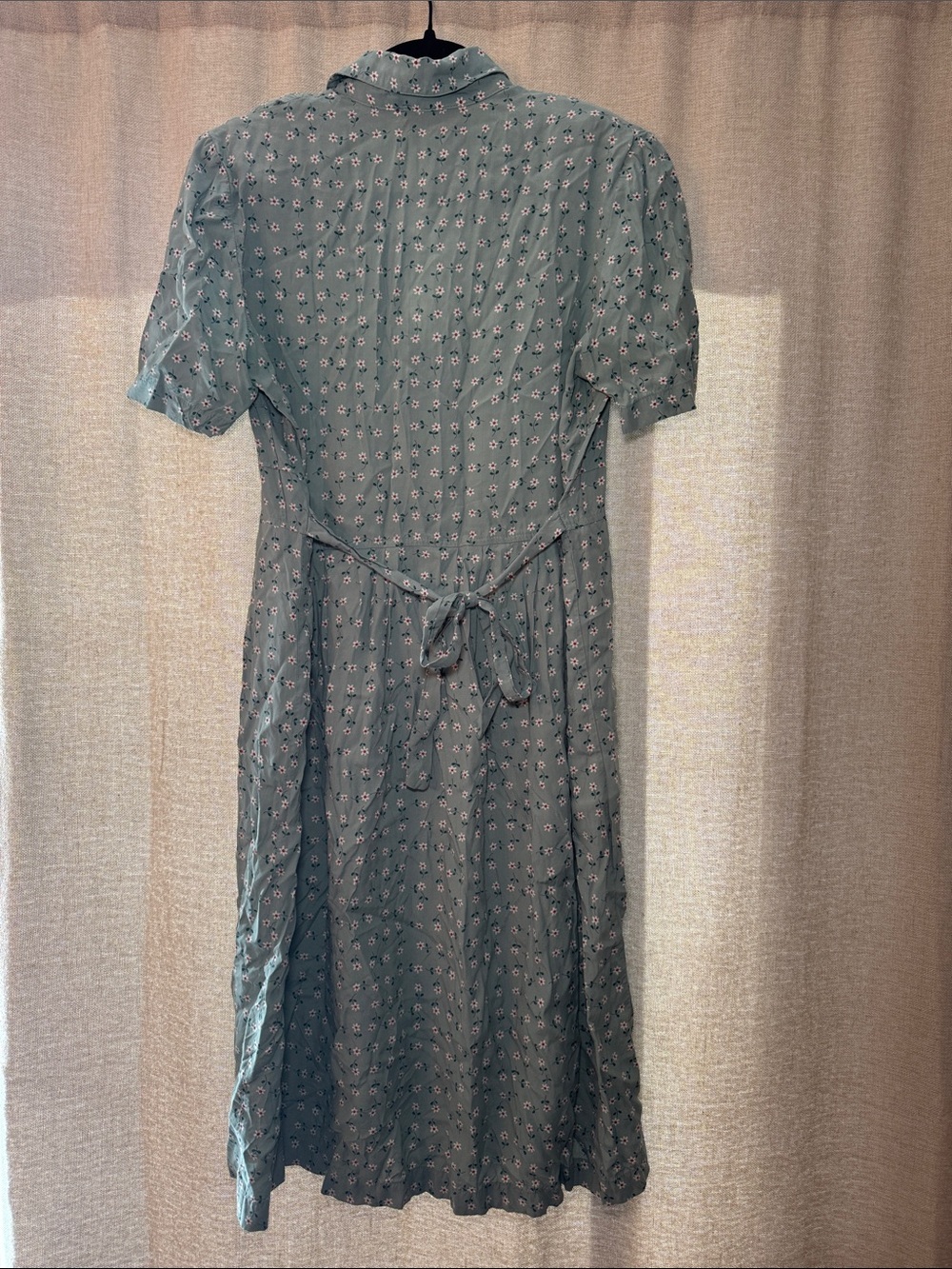 Cottagecore Karin Stevens Sage Green Floral Shirt Dress Size 10 Tie Button Front - Picture 5 of 6